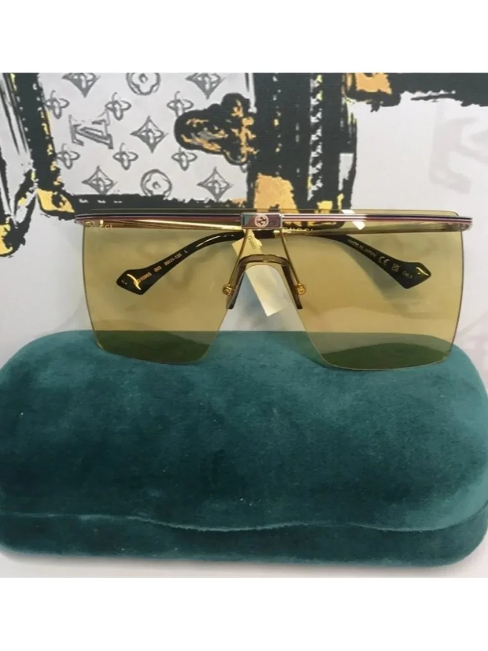 New Authentic GG1096S 003 Sunglasses by Gucci™ Shield, Material: Metal, Rimless.